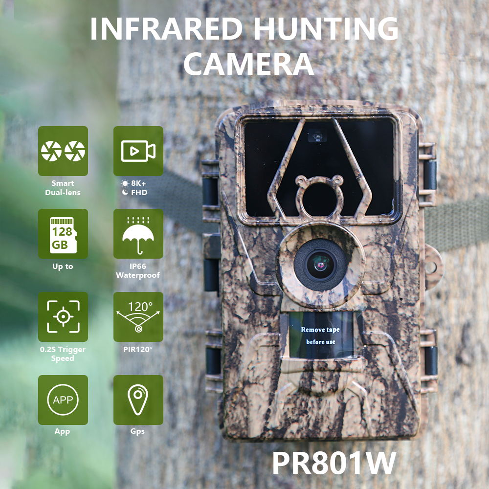 PR801W Outdoor WiFi Hunting Camera App Control Night Vision 8K Infrared Wildlife Trail Camera PR801W Outdoor WiFi Hunting Camera App Control Night Vision 8K Infrared Wildlife Trail Camera